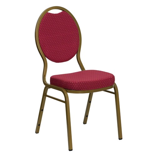 Flash Furniture FD-C04-ALLGOLD-2804-GG HERCULES Series Teardrop Back Burgundy Pattern Fabric Stacking Banquet Chair with Gold Frame