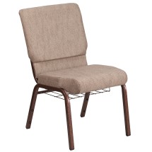 Flash Furniture FD-CH02185-CV-BGE1-BAS-GG Hercules 18.5''W Beige Fabric Church Chair with Book Rack - Copper Vein Frame