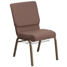 Flash Furniture FD-CH02185-GV-BNDOT-BAS-GG Hercules 18.5''W Brown Dot Fabric Church Chair with Book Rack - Gold Vein Frame