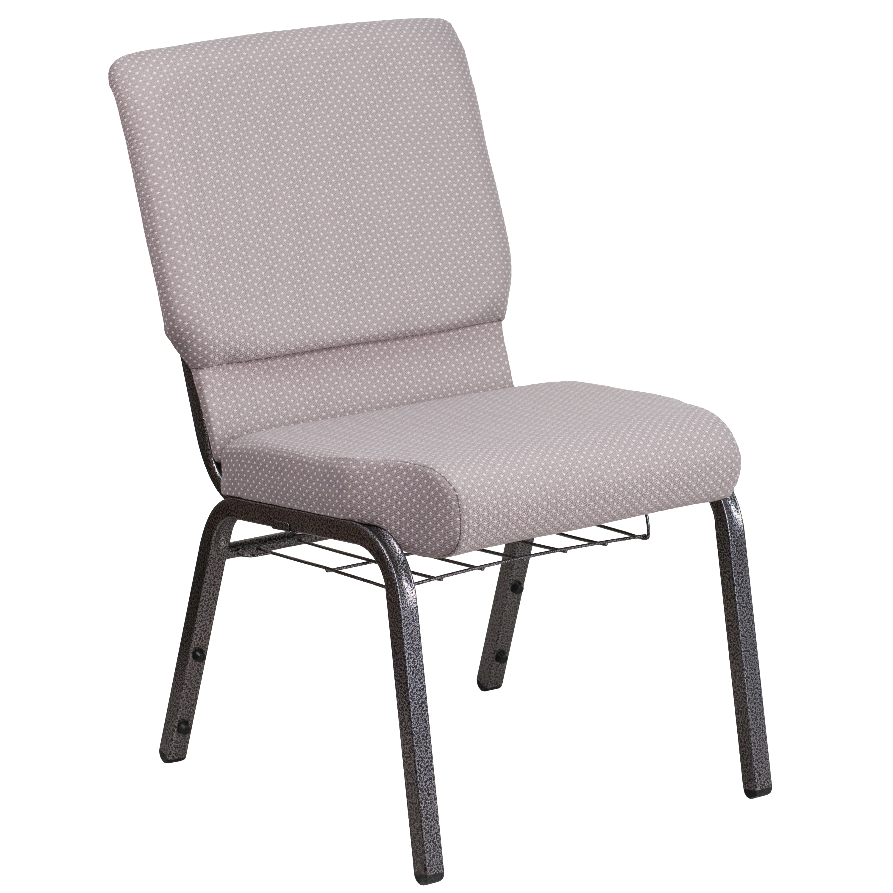 Flash Furniture FD-CH02185-SV-GYDOT-BAS-GG Hercules 18.5''W Gray Dot Fabric Church Chair with Book Rack - Silver Vein Frame