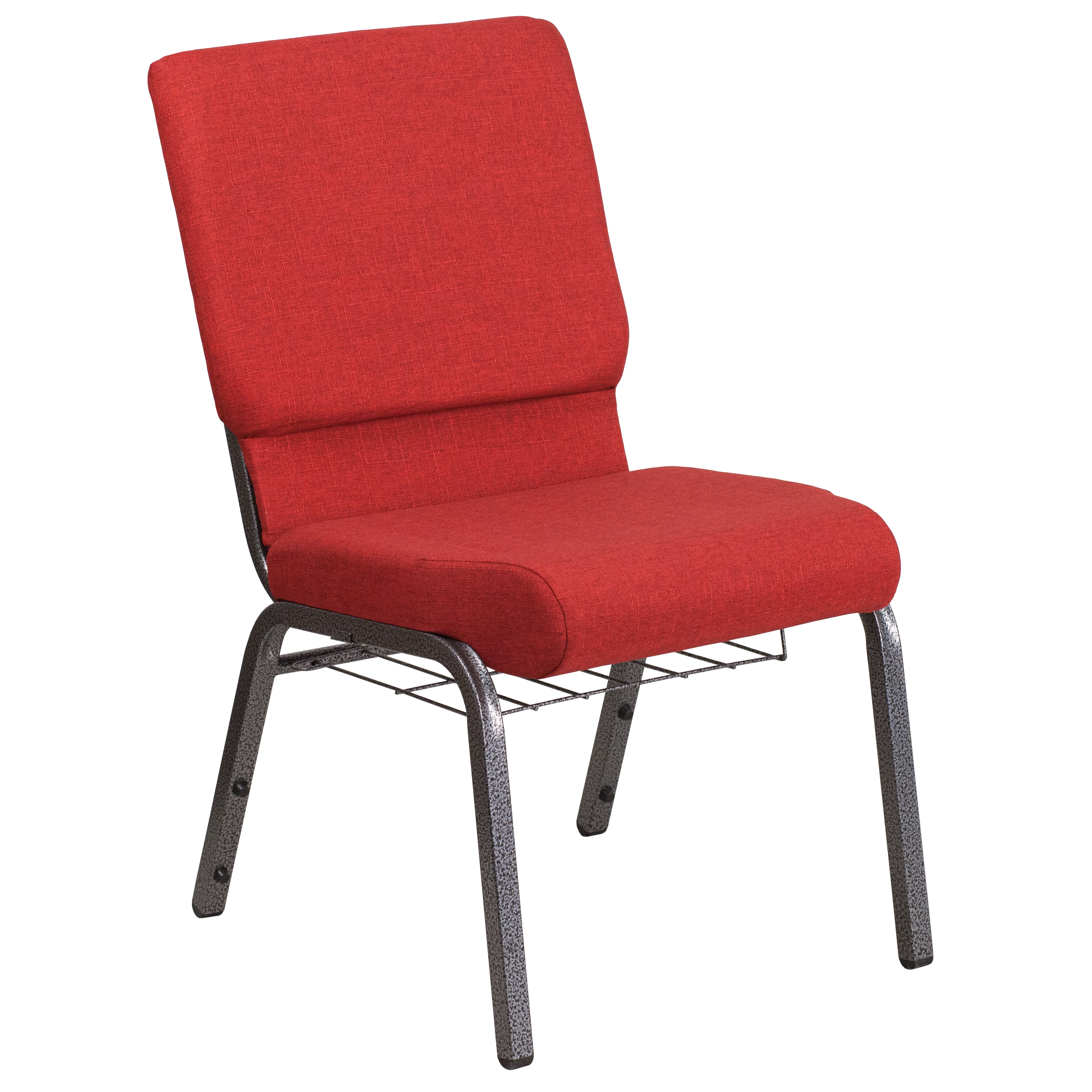 Flash Furniture FD-CH02185-SV-RED-BAS-GG Hercules 18.5''W Red Fabric Church Chair with Cup Book Rack - Silver Vein Frame