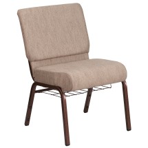 Flash Furniture FD-CH0221-4-CV-BGE1-BAS-GG Hercules 21''W Beige Fabric Church Chair with Book Rack - Copper Vein Frame