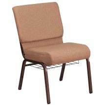 Flash Furniture FD-CH0221-4-CV-BN-BAS-GG Hercules 21''W Caramel Fabric Church Chair with Cup Book Rack - Copper Vein Frame