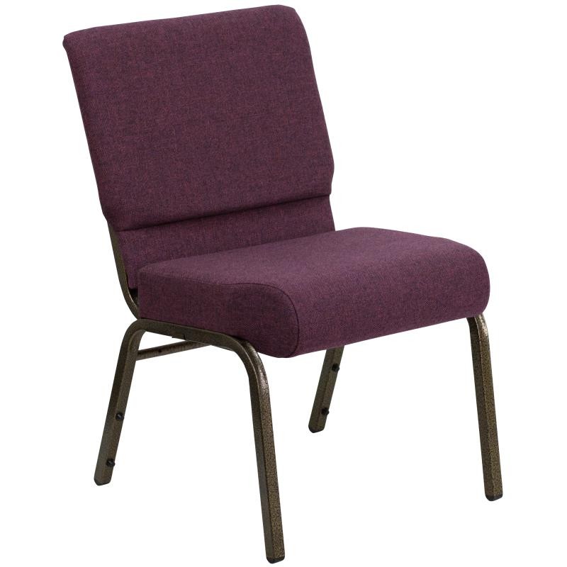 Flash Furniture FD-CH0221-4-GV-005-GG HERCULES Series 21" Extra Wide Plum Fabric Church Chair with Gold Vein Finish