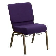 Flash Furniture FD-CH0221-4-GV-ROY-BAS-GG HERCULES Series 21" Extra Wide Royal Purple Church Chair with Book Basket, Gold Vein Frame