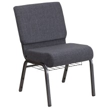 Flash Furniture FD-CH0221-4-SV-DKGY-BAS-GG Hercules 21''W Dark Gray Fabric Church Chair with Book Rack - Silver Vein Frame