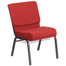 Flash Furniture FD-CH0221-4-SV-RED-BAS-GG Hercules 21''W Crimson Fabric Church Chair with Cup Book Rack - Silver Vein Frame