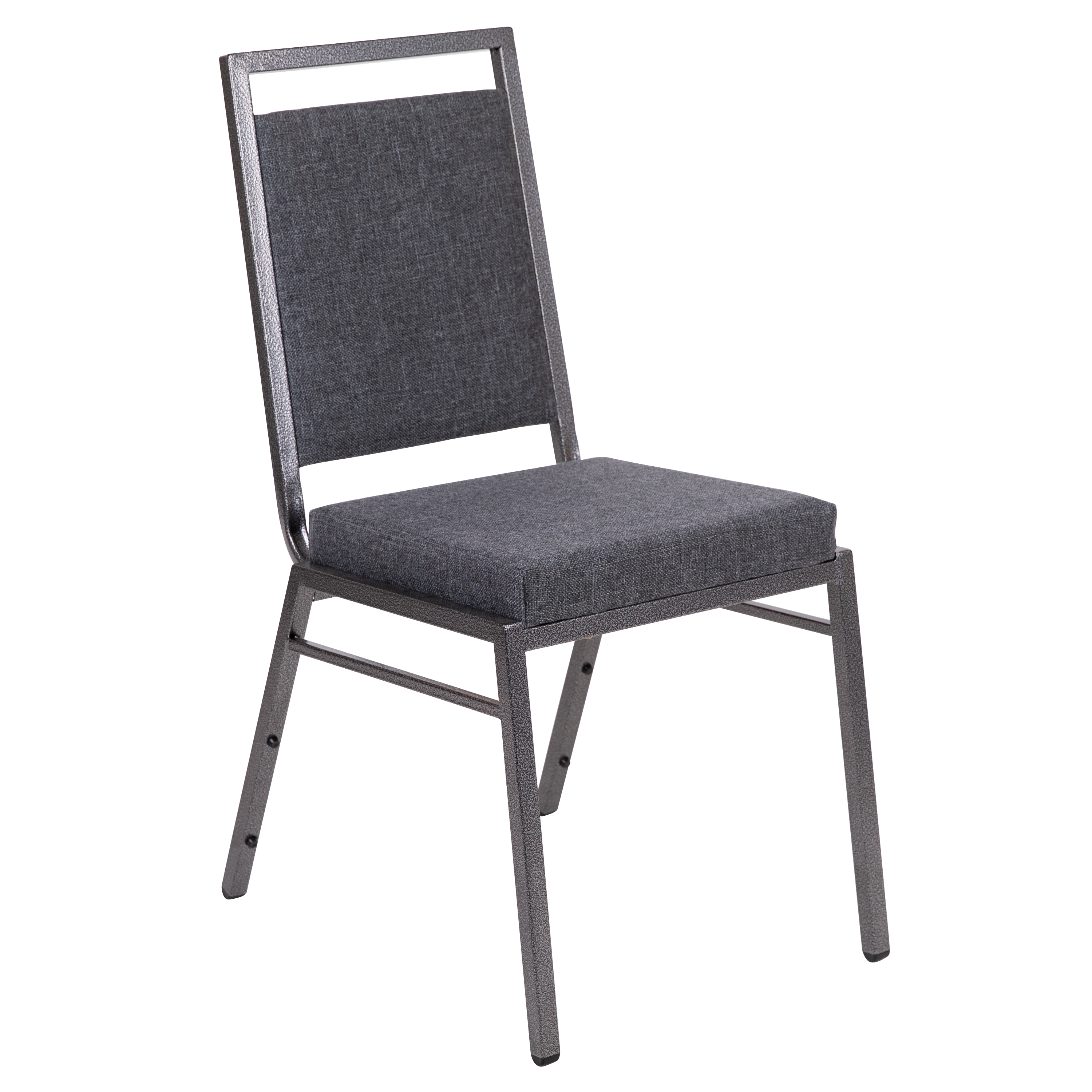 Flash Furniture FD-LUX-SIL-DKGY-GG Hercules Square Back Dark Gray Fabric Stacking Banquet Chair - Silvervein Frame