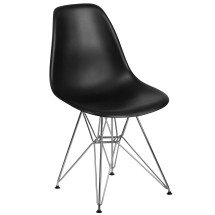 Flash Furniture FH-130-CPP1-BK-GG Elon Series Black Plastic Chair with Chrome Base