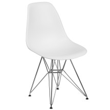 Flash Furniture FH-130-CPP1-WH-GG Elon Series White Plastic Chair with Chrome Base