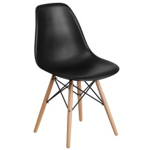 Flash Furniture FH-130-DPP-BK-GG Elon Series Black Plastic Chair with Wooden Legs
