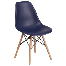 Flash Furniture FH-130-DPP-NY-GG Elon Series Navy Plastic Chair with Wooden Legs