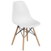 Flash Furniture FH-130-DPP-WH-GG Elon Series White Plastic Chair with Wooden Legs
