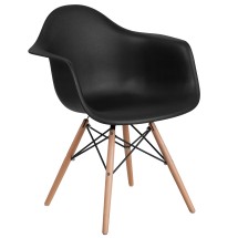 Flash Furniture FH-132-DPP-BK-GG Alonza Series Black Plastic Chair with Wooden Legs