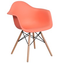 Flash Furniture FH-132-DPP-PE-GG Alonza Series Peach Plastic Chair with Wooden Legs
