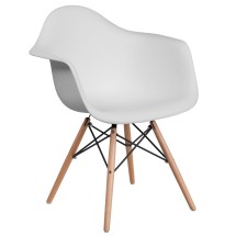 Flash Furniture FH-132-DPP-WH-GG Alonza Series White Plastic Chair with Wooden Legs