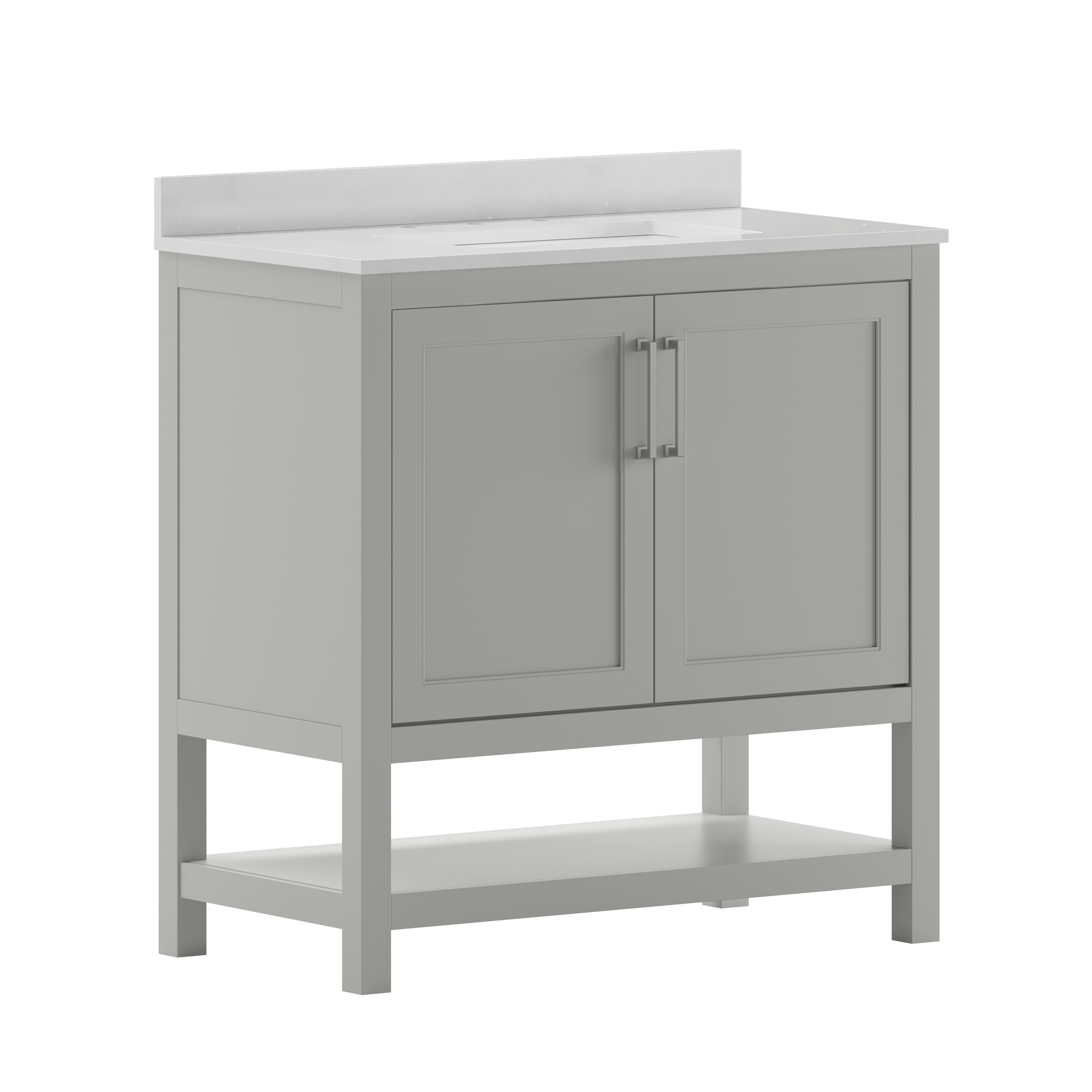 Flash Furniture FS-VEGA36-GY-GG 36" Bathroom Vanity with Sink Combo, Storage Cabinet and Open Shelf, Carrara Marble Finish Countertop, Gray/White