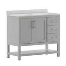 Flash Furniture FS-VEGA42-GY-GG 42&quot; Bathroom Vanity with Sink Combo, Storage Cabinet with Soft Close Doors, Open Shelf and 3 Drawers, Carrara Marble Finish Countertop, Gray/White