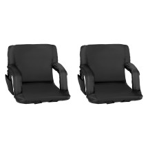 Flash Furniture FV-FA090-BK-2-GG Black Portable Lightweight Reclining Stadium Chair with Armrests, Padded Back & Seat 