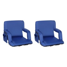 Flash Furniture FV-FA090-BL-2-GG Blue Portable Lightweight Reclining Stadium Chair with Armrests, Padded Back & Seat, Set of 2