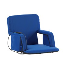 Flash Furniture FV-FA090H-BL-GG Blue Portable Heated Reclining Stadium Chair with Armrests, Padded Back & Heated Seat 