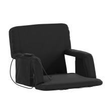 Flash Furniture FV-FA090LH-BK-GG Extra Wide Black Portable Heated Reclining Stadium Chair w/Armrests, Padded Back & Heated Seat w/Dual Storage Pockets and Backpack Straps