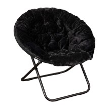 Flash Furniture FV-FMC-025-BK-BK-GG 38&quot; Oversize Portable Faux Fur Folding Saucer Moon Chair, Black Faux Fur/Black Frame
