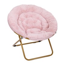 Flash Furniture FV-FMC-025-BL-SGD-GG 38" Oversize Portable Faux Fur Folding Saucer Moon Chair, Blush Faux Fur/Soft Gold Frame