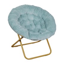 Flash Furniture FV-FMC-025-DTAQ-SGD-GG 38" Oversize Portable Faux Fur Folding Saucer Moon Chair, Dusty Aqua Faux Fur/Soft Gold Frame