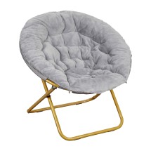 Flash Furniture FV-FMC-025-GY-SGD-GG 38" Oversize Portable Faux Fur Folding Saucer Moon Chair, Gray Faux Fur/Soft Gold Frame