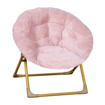 Flash Furniture FV-FMC-030-BL-SGD-GG 23&quot; Kids Cozy Mini Folding Saucer Chair, Faux Fur Moon Chair, Blush/Soft Gold