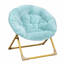 Flash Furniture FV-FMC-030-DTAQ-SGD-GG 23" Kids Cozy Mini Folding Saucer Chair, Faux Fur Moon Chair, Dusty Aqua/Soft Gold