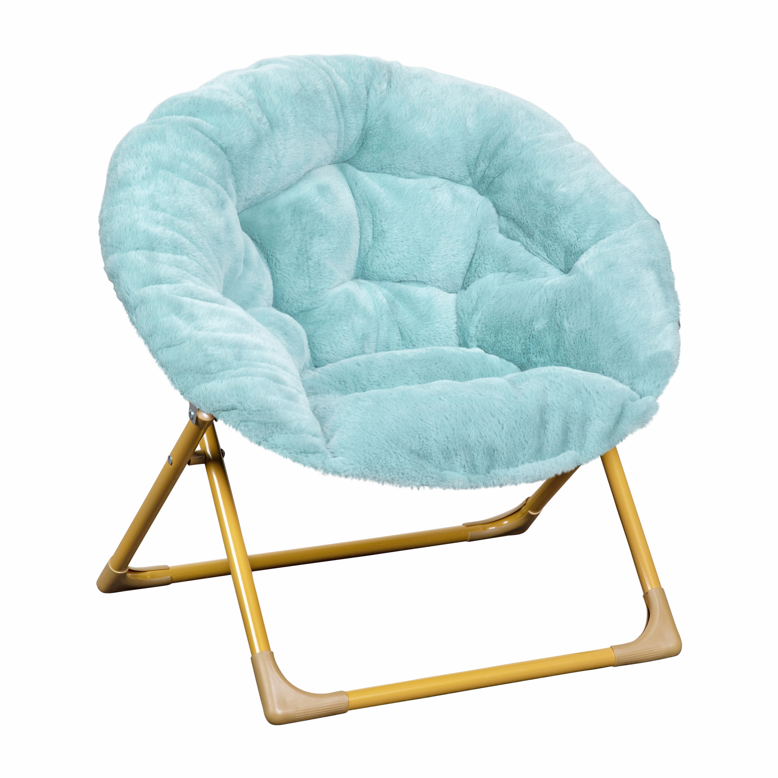 Flash Furniture FV-FMC-030-DTAQ-SGD-GG 23" Kids Cozy Mini Folding Saucer Chair, Faux Fur Moon Chair, Dusty Aqua/Soft Gold