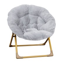 Flash Furniture FV-FMC-030-GY-SGD-GG 23" Kids Cozy Mini Folding Saucer Chair, Faux Fur Moon Chair, Gray/Soft Gold