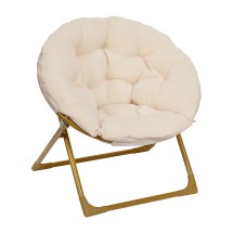 Flash Furniture FV-FMC-030-IV-SGD-GG 23" Kids Cozy Mini Folding Saucer Chair, Sherpa Moon Chair, Ivory/Soft Gold