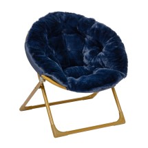 Flash Furniture FV-FMC-030-NV-SGD-GG 23" Kids Cozy Mini Folding Saucer Chair, Faux Fur Moon Chair, Navy/Soft Gold