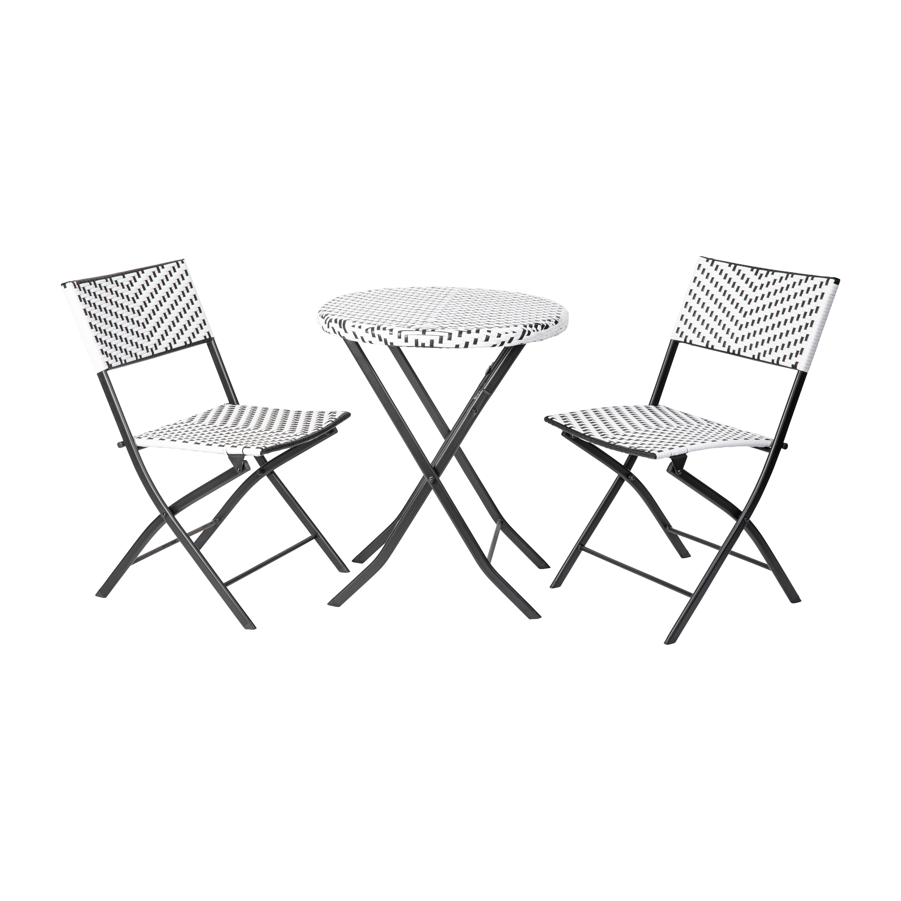 Flash Furniture FV-FWA085-BLK-WHT-GG 3 Piece Indoor/Outdoor Foldable French Bistro Set, PE Rattan Back, Seat and Table Top, Black/White