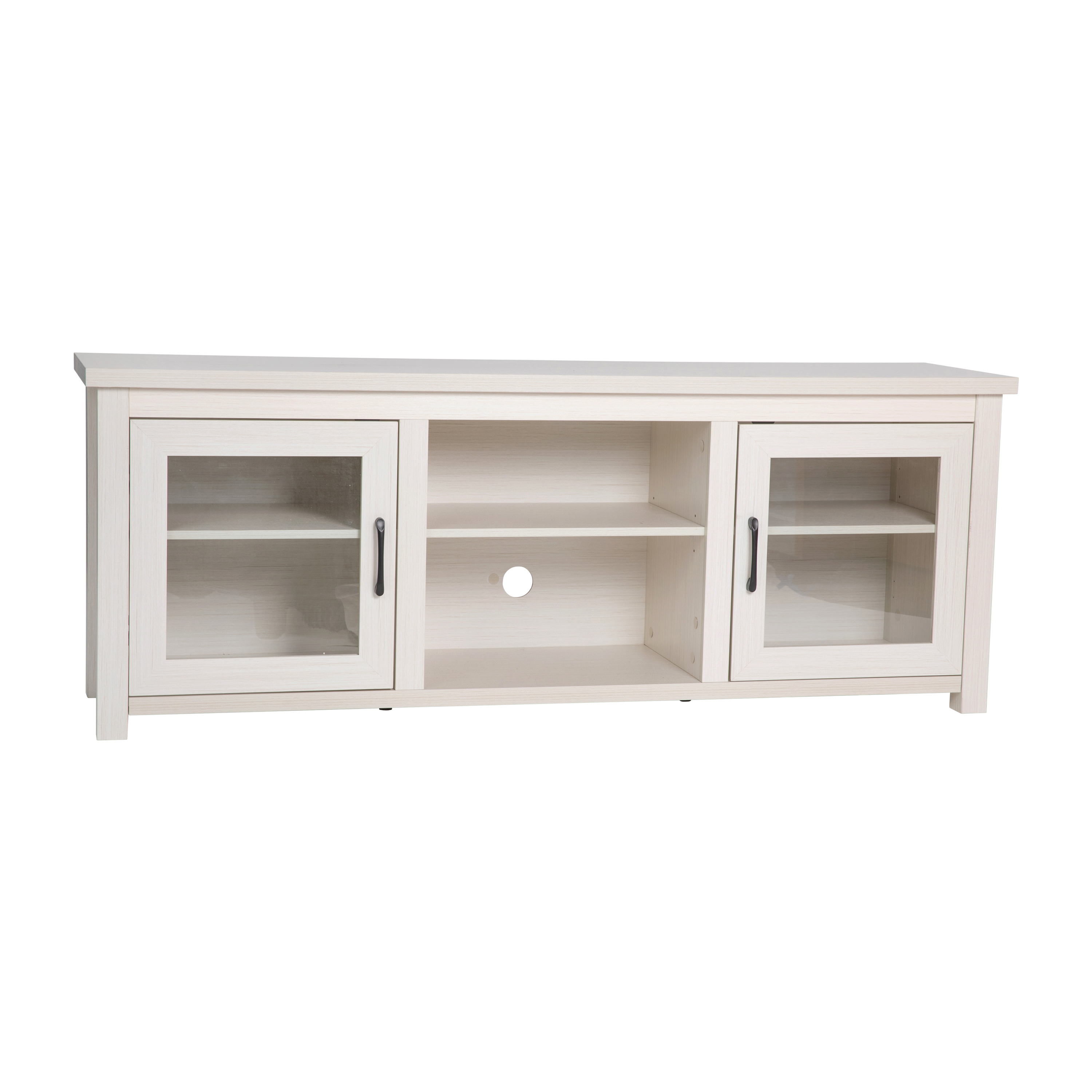 Flash Furniture GC-MBLK65-WH-GG 65" White Wash TV Stand with Full Glass Doors up to 80" TVs