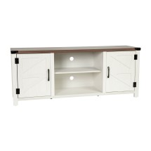 Flash Furniture GC-MBLK67-WH-GGG 59&quot; Modern Farmhouse Barn Door White TV Stand with Storage