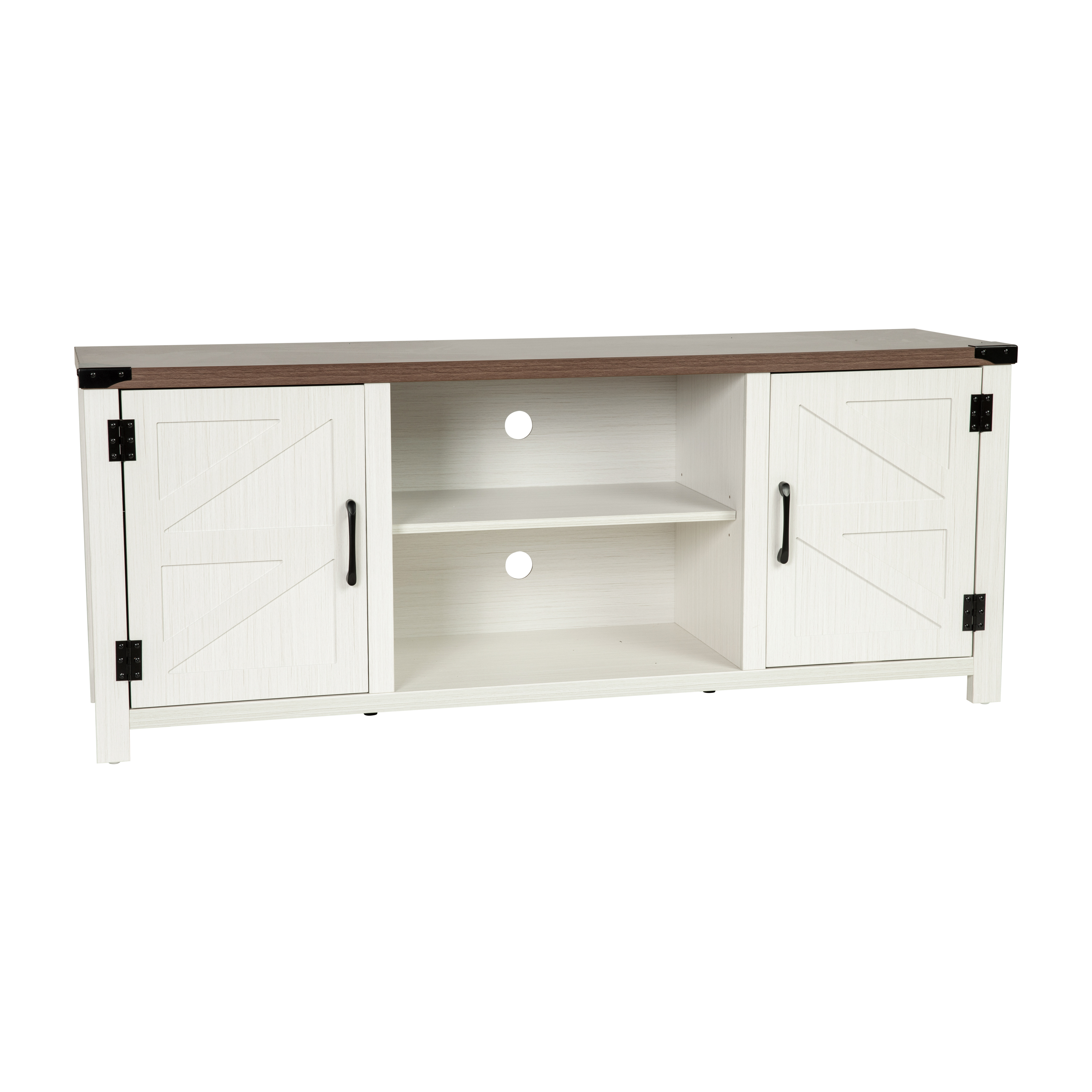 Flash Furniture GC-MBLK67-WH-GGG 59" Modern Farmhouse Barn Door White TV Stand with Storage