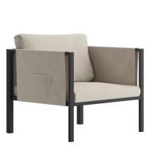 Flash Furniture GM-201108-1S-GY-GG Black Steel Frame Patio Chair with Beige Cushions & Storage Pockets