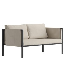 Flash Furniture GM-201108-2S-GY-GG Black Steel Frame Loveseat with Beige Cushions & Storage Pockets