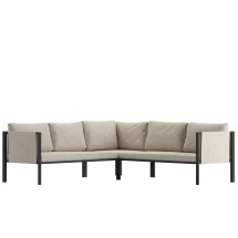 Flash Furniture GM-201108-SEC-GY-GG Black Steel Frame Sectional with Beige Cushions and Storage Pockets