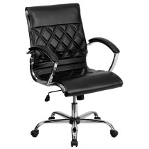 Flash Furniture GO-1297M-MID-BK-GG Mid-Back Designer Black LeatherSoft Executive Swivel Office Chair, Chrome Base and Arms