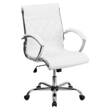 Flash Furniture GO-1297M-MID-WHITE-GG Mid-Back Designer White LeatherSoft Executive Swivel Office Chair, Chrome Base and Arms