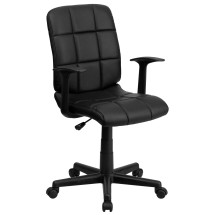 Flash Furniture GO-1691-1-BK-A-GG Mid-Back Black Quilted Vinyl Swivel Task Office Chair with Arms