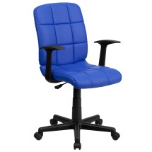 Flash Furniture GO-1691-1-BLUE-A-GG Mid-Back Blue Quilted Vinyl Swivel Task Office Chair with Arms
