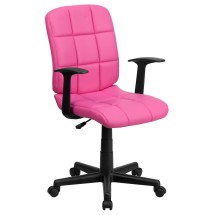 Flash Furniture GO-1691-1-PINK-A-GG Mid-Back Pink Quilted Vinyl Swivel Task Office Chair with Arms