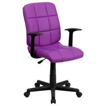 Flash Furniture GO-1691-1-PUR-A-GG Mid-Back Purple Quilted Vinyl Swivel Task Office Chair with Arms