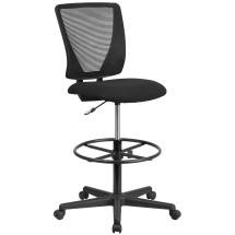 Flash Furniture GO-2100-GG Ergonomic Mid-Back Mesh Drafting Chair with Black Fabric Seat and Adjustable Foot Ring